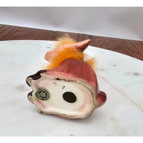 Vintage Victoria Ceramics Japan Fawn Figurine with Faux Fur Mane - Picture 3 of 3